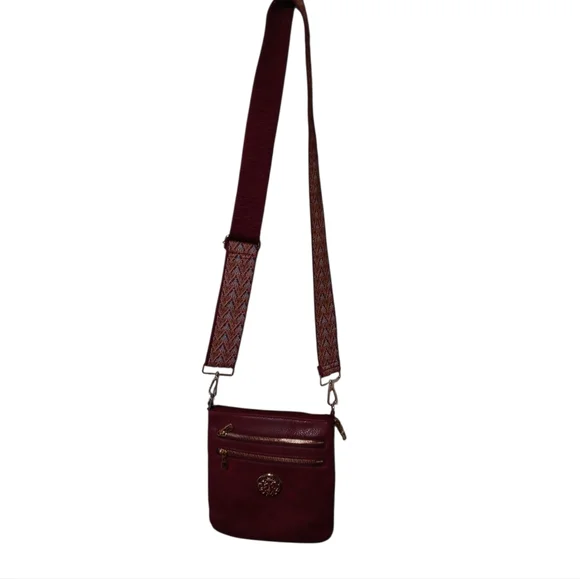 Montana West Crossbody Bag Western Strap Pockets Burgundy - Picture 6 of 11